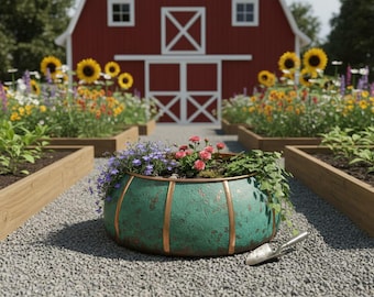 Grüne Patina Kupfer Garten Pflanzgefäß | Handgemachter Outdoor Blumentopf | Rustikale Kupfer Pflanzschale | Landhaus Garten Dekor