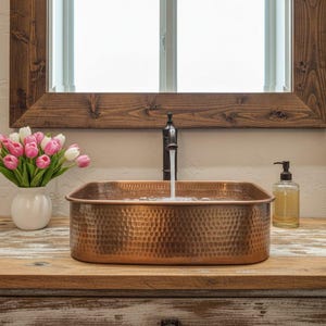 Lavabo rectangulaire en cuivre martelé, lavabo à poser, lavabo de salle de bain spa