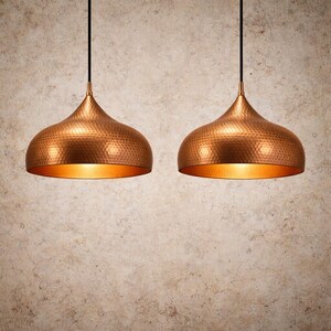 Set of 2 Rustic Handmade Copper Pendant Light – Hammered Solid Copper image 2