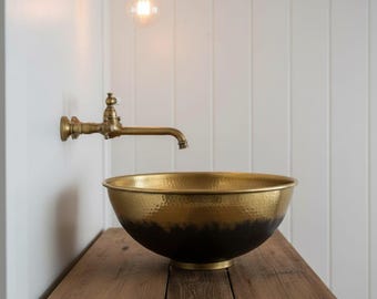 .Gehämmertes Messing Schiff Spülbecken | Handgefertigtes Badezimmer Waschbecken Rustikales Modernes Waschtisch Waschbecken