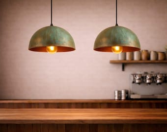 SET OF 2 Handcrafted Copper Island Kitchen Lighting, Copper Dome Pendant Light Fixture