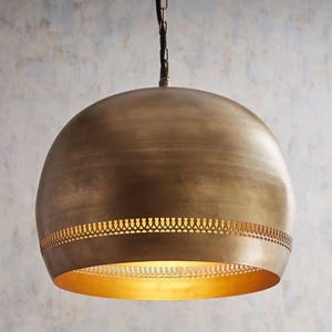 Hammered Antique Brass Dome Light Fixture, Handmade Pendant Lampshade, Brass Oxide Ceiling Lamp, Solid Brass Dome, Moroccan Oxide Light