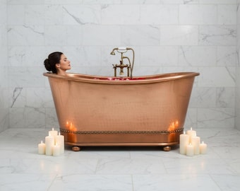 Vasca da bagno in rame autoportante / Vasca da bagno marocchina realizzata a mano / Vasca da bagno di lusso per spa