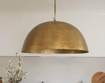 Antique Brass Dome Pendant Light, Hand-Hammered Moroccan Hanging Lamp