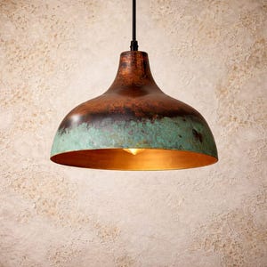 Lámpara colgante de cobre con pátina verde, lámpara de techo rústica oxidada hecha a mano imagen 3