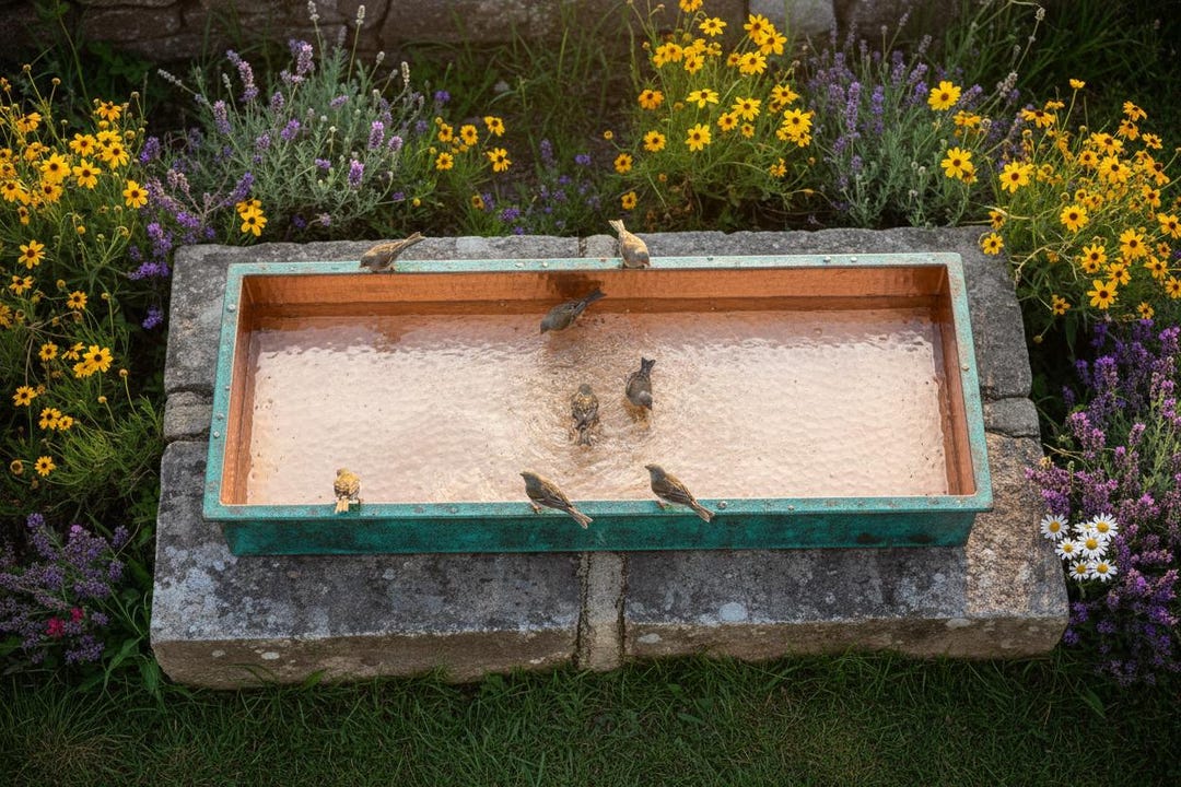 Handcrafted Copper Rectangular Copper Bird Bath | Handcrafted Moroccan ...