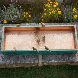 Handcrafted Copper Rectangular Copper Bird Bath | Handcrafted Moroccan Copper | Verdigris Patina | Garden Water Feature
