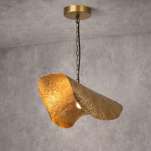 Handmade Moroccan Brass Lotus Pendant Light: Hammered Gold Leaf Shade , modern bohemian lighting