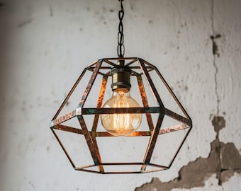 Suspension géométrique faite main en verre cuivré - Plafonnier lanterne industrielle moderne