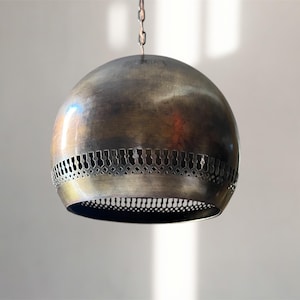 Hammered Antique dark Brass Dome Light Fixture, Handmade Pendant Lampshade, Brass Oxide Ceiling Lamp, Solid Brass Dome ,Moroccan Oxide Light