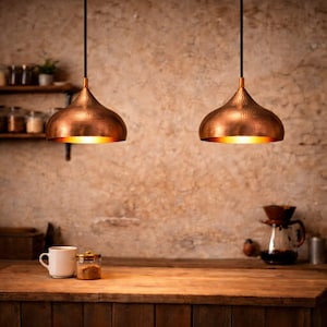 2er Set Rustikale Handgemachte Kupfer Pendelleuchte - Gehämmertes Massives Kupfer