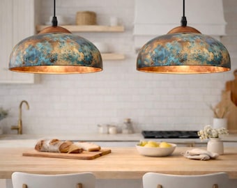Set of 2 Green Patina brass Pendant Light – Handmade light