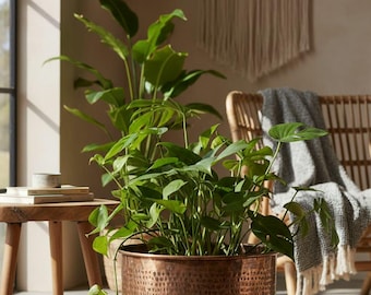 Handgemachter marokkanischer gehämmerter Kupferpflanztopf | Boho Indoor Blumentopf, großes Wohndekor