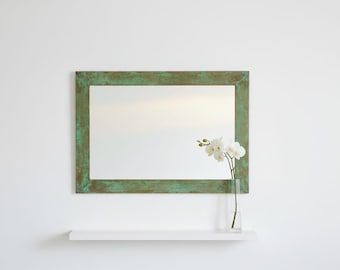 Espejo de cobre con pátina verde / Decoración de pared artesanal marroquí / Estilo bohemio con pátina verde