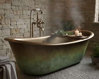 Handgefertigte Kupfer Badewanne | Luxus freistehende Badewanne | Marokkanisches Artisan Patina-Bad