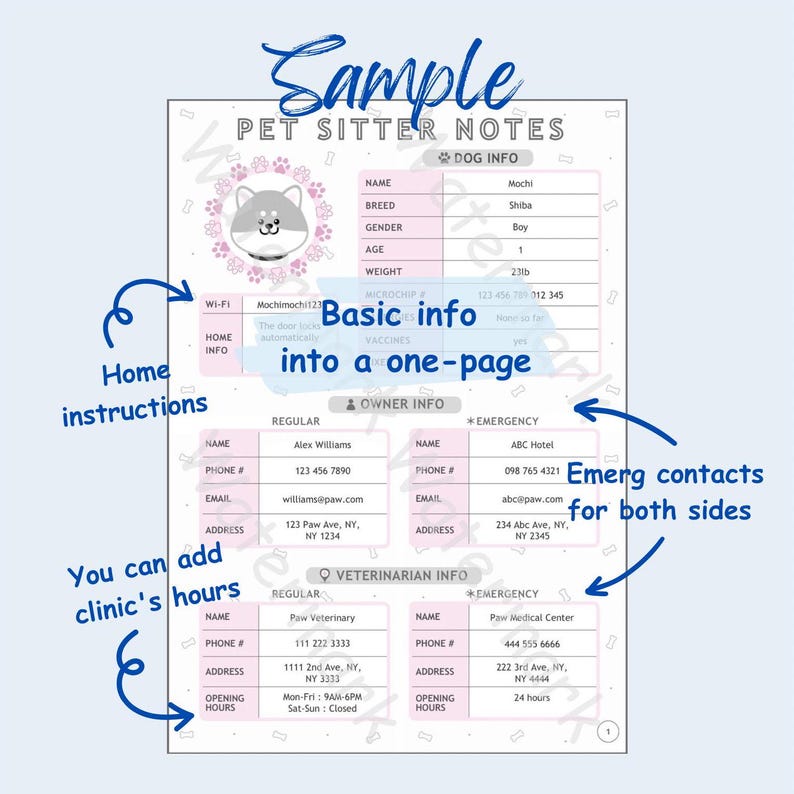 Pets Design Note Pet Sitter Notes | Pet Sitter Instructions | Pet Sitter | Dog Sitter ...