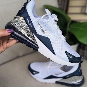 Bling Air Max 270 Womens White Teal Sneakers Shoes Customized with Crystals