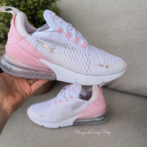 Bling Air Max 270 Womens Pink White Sneakers Shoes Customized with Crystals