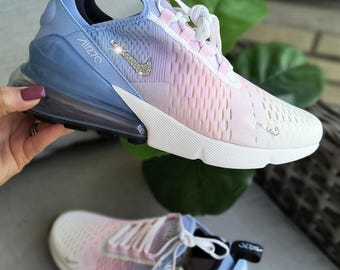 Bling Damen Air Max 270 Sneakers Schuhe Rosa Blau Angepasst mit Kristallen