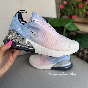 Bling Womens Air Max 270 Sneakers Shoes Pink Blue Customized with Crystals