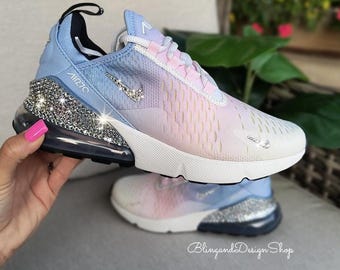 Bling Womens Air Max 270 Sneakers Schuhe Rosa Blau Angepasst mit Kristallen