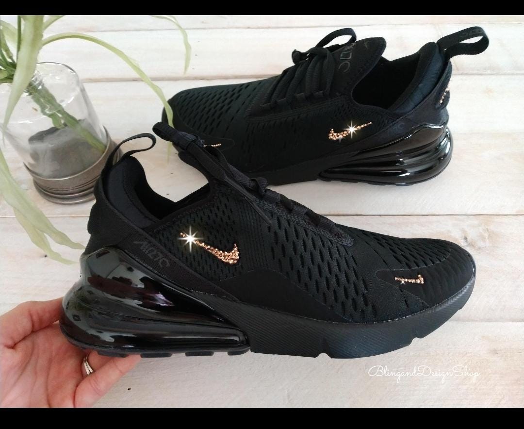 Bling Womens Air Max 270 Sneakers Black Shoes Customized With Rose Gold  Swarovski Crystals
