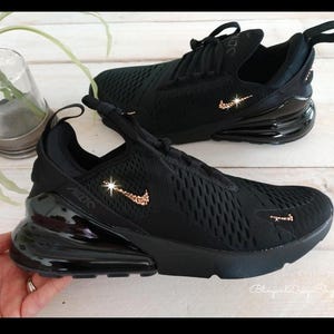 Bling Womens Air Max 270 Sneakers Black Shoes Customized with Rose Gold Swarovski Crystals