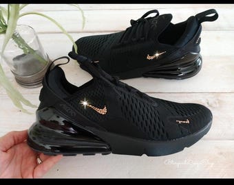 Damskie trampki Bling Air Max 270 w kolorze czarnym, personalizowane kryształkami Swarovskiego w kolorze różowego złota