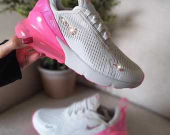 Bling Air Max 270 Womens White Pink Sneakers Shoes Customized with Crystals