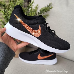 Bling Tanjun Womens Black Sneakers Shoes Customized with Orange Swarovski Crystals