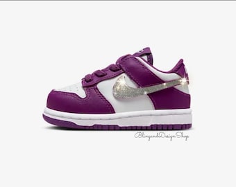 Bling Dunk Low Girls Toddler Sneaker Shoes Purple Personalizowane kryształkami, Personalizowane buty tenisowe dla dziewcząt