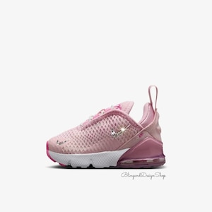 Bling Air Max 270 Pink Sneakers Toddler Baby Girl Shoes Customized with Clear Swarovski Crystals