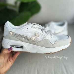 Bling Swarovski Womens Air Max SC Beige Sneakers Shoes Customized with Clear Crystals