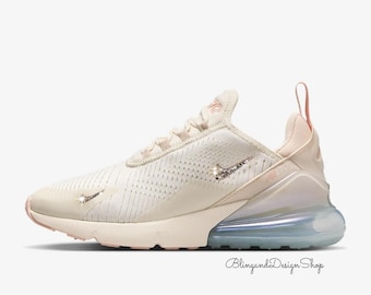 Zapatillas Air Max 270 Bling para mujer, color beige, personalizadas con cristales
