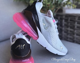 Swarovski Damen Air Max 270 Weiß & Rosa Sneakers Blinged mit Kristallen Benutzerdefinierte Bling Trainingsschuhe