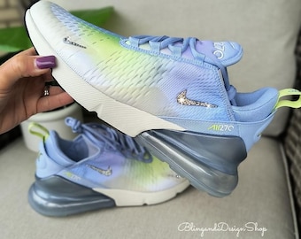 Zapatillas Air Max 270 azules con degradado para mujer, personalizadas con cristales de Swarovski.