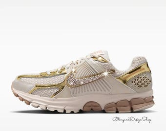 Bling Zoom Vomero 5 damskie złote trampki z kryształkami Swarovskiego w kolorze różowego złota