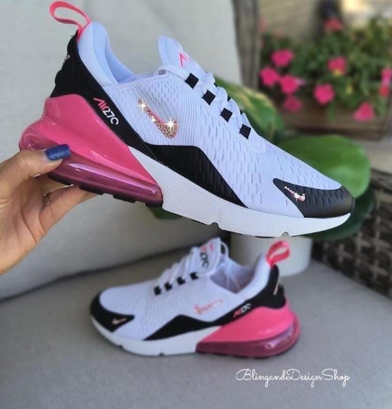 Bling Women's Air Max 270 Pink Black Sneakers Shoes Customized