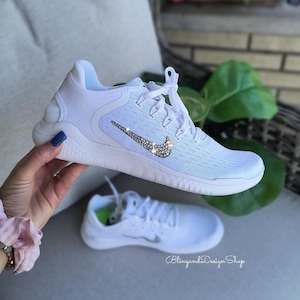 Zapatillas blancas Bling RN 2018 para mujer, personalizadas con cristales transparentes, zapatillas de novia Bling