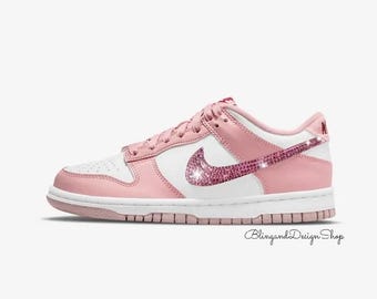 Bling Girls Dunk Low Pink Sneakers Customized with Pink Swarovski Crystals  Youth Shoes