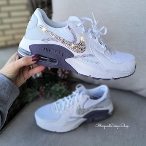 Swarovski Bling Air Max Excee Women&#39;s Purple White Sneakers Shoes Customized with Crystal Rhinestones