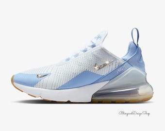 Zapatillas Air Max 270 azules para mujer con cristales brillantes, personalizadas.