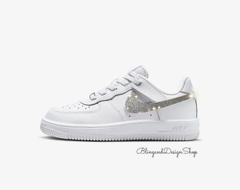 Bling Air Force 1 Low Easy On Little Kids Girls Shoes Sneakers z przezroczystymi kryształami Swarovskiego, trampki dla przedszkolaków