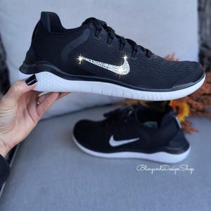 Bling Womens Rn 2018 Black Sneakers Customized with Clear Swarovski Crystals
