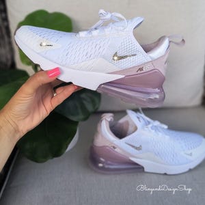 Bling Womens Air Max 270 Sneakers White Purple Shoes Customized with Swarovski Crystals