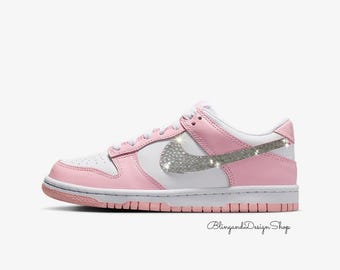 Bling Girls Dunk Low Soft Pink Sneakersy z kryształkami Swarovskiego Buty młodzieżowe, buty z ozdobną cyrkonią