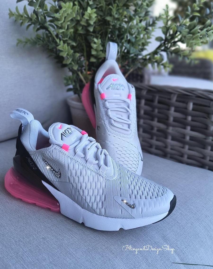 Swarovski Women's Air Max 270 White & Pink Sneakers Blinged With