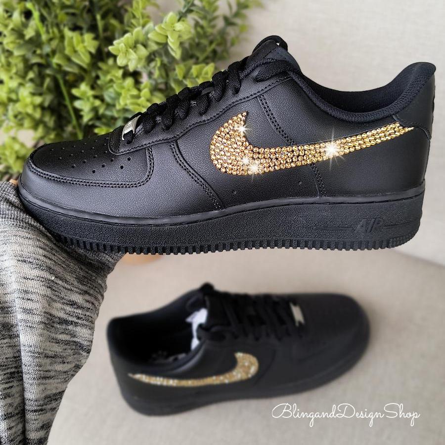 Bling Womens Air Force 1 07 Black Sneakers Shoes Customized  display picture 3