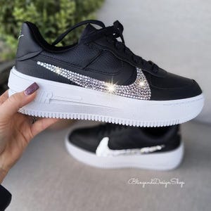 Bling Air Force 1 PLT.AF.ORM Womens Black Sneakers Shoes Customized with Crystals Platform Sneakers