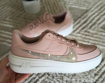 Bling Air Force 1 Platform Womens Pink Sneakers Shoes Customized with Clear Crystals